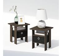 Furinno TIDUR Table de Chevet Set de 2, Table de Chevet à Étagères Ouvertes avec Bac de Rangement, Table d'Appoint pour Chambre, Salon, Marron Foncé