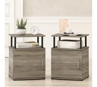 Furinno TIDUR Table de Chevet Set de 2, Table de Chevet avec Étagère Ouverte et Armoire à Porte, Coins Arrondis, Table d'Appoint pour Chambre, Salon, Chêne Français
