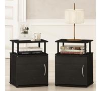 Furinno TIDUR Table de Chevet Set de 2, Table de Chevet avec Étagère Ouverte et Armoire à Porte, Coins Arrondis, Table d'Appoint pour Chambre, Salon, Noir