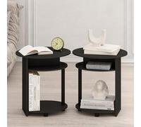 Furinno TIDUR Table de Chevet Set de 2, Table de Chevet Ovale 3 Niveaux avec Plateau aux Bords Arrondis, Table d'Appoint à Étagère Ouverte, pour Chambre, Salon, Noyer