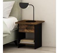 Furinno TIDUR Table de Chevet, Table de Chevet Carrée avec Coins Arrondis et Bac de Rangement, Table d'Appoint avec Étagère de Rangement, pour Chambre, Salon, Amber Pine