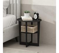 Furinno TIDUR Table de Chevet, Table de Chevet Ovale 2 Niveaux avec Plateau aux Bords Arrondis, Table d'Appoint à Étagère Ouverte, pour Chambre, Salon, Noyer