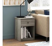 Furinno TIDUR Table de Nuit avec tiroir, Table de Chevet, Table d'appoint, Table d'appoint avec étagère de Rangement, tiroir à poignée à Bouton, pour Chambre à Coucher, Salon, chêne Gris