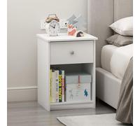 Furinno TIDUR Table de Nuit avec tiroir, Table de Chevet, Table d'appoint, Table d'appoint avec étagère de Rangement, tiroir à poignée à Bouton, pour Chambre à Coucher, Salon, Blanc uni