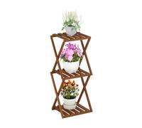 Furinno Tioman Étagère d'affichage pliante multifonctionnelle sans outil pour extérieur, support pour plantes, table d'appoint, 3 niveaux, Naturel