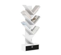 Furinno Tree Bibliothèque en Forme d'arbre sur Pied à 7 Niveaux avec tiroir à poubelles, Blanc/Noir
