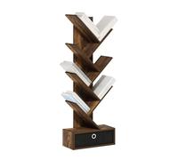 Furinno Tree Étagère À Livres, 7 Niveaux, avec Tiroir De Rangement, 21,3 X 42,9 X 117,4 Cm, Idéale pour Le Salon, La Chambre Ou Le Bureau, en Pin Ambré Et Noir.