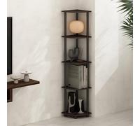 Furinno Turn-N-Tube 5 Tier Freestanding Corner Display Rack Shelving Unit, Dark Walnut