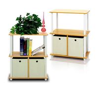 Furinno Turn-N-Tube Ensemble d’étagères de Rangement, Lot de 2, étagère à Livres sans Outil à 3 Niveaux avec bacs de Rangement, pour Organisation et Rangement, Salon, Garage, Bureau à Domicile, Hêtre