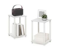 Furinno Turn-N-Tube Ensemble De 2 Tables D'Appoint, Table De Chevet Empilable À 2 Niveaux avec Étagère Ouverte, Montage sans Outil, Idéale pour Le Salon Ou La Chambre, Blanche.