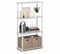 Furinno Turn-N-Tube Étagère de Rangement à 4 Niveaux à Cadre Ouvert, étagère d'angle Debout, étagères Ouvertes sans Outils, Tubes Classiques, pour Organisation et Rangement, Salon, Bureau à Domicile