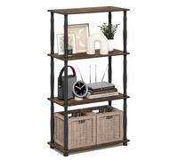 Furinno Turn-N-Tube Étagère de Rangement à 4 Niveaux à Cadre Ouvert, étagère d'angle Debout, étagères Ouvertes sans Outils, Tubes Classiques, pour Organisation et Rangement, Salon, Bureau à Domicile
