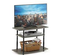 Furinno Meubles TV Turn No Tools à 3 Niveaux avec Tubes Classiques, Chêne Français Gris/Noir, One Size