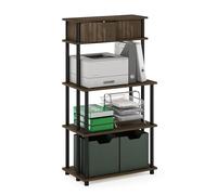 Furinno Turn-N-Tube Printer Stand, 5-Tier Printer Stand with Storage Shelf and Closed Cabinet, for Home Office, Brown Walnut