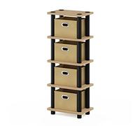 Furinno Turn-N-Tube Rack Système à 4 Bacs, Chêne, Bois dense, Oak/Black/Light Brown, One Size
