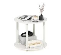 Furinno Turn-N-Tube Table Basse Ronde en Bois à 2 Niveaux, d'ingénierie, Marbre Blanc, 1-Pack