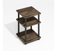Furinno Turn-N-Tube Table d'appoint à 3 Niveaux avec étagère Ouverte, Table de Nuit, Table de Chevet, Montage Facile, pour Salon, Chambre à Coucher, Noyer Marron