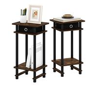 Furinno Turn-N-Tube Table d'appoint Haute avec bac de Rangement, Paquet de 2, Pin Ambré/Noir