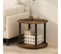 Furinno Turn-N-Tube Table d'appoint Ronde à 2 Niveaux avec étagère Ouverte, Table de Nuit, Table de Chevet, Assemblage sans Outils, pour Salon, Chambre, pin ambré