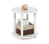 Furinno Turn-N-Tube Table d'appoint Ronde en Bois à 2 Niveaux, d'ingénierie, Marbre Blanc, 39,5 (L) x 40,4 (H) x 39,5 (P) cm