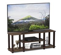 Furinno Turn No Tools Meuble TV 3D à 3 Niveaux avec Tube Carré, Noyer/Marron, Bois, One Size