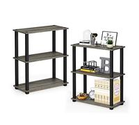 Furinno Turn-S-Tube, Ensemble De 2 Rangement, Étagère À Livres À 3 Niveaux, Étagère d'angle, Étagères Ouvertes sans Outil, Tubes Carrés, Rangement, Salon/Bureau/Garage, Chêne Français