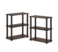 Furinno Turn-S-Tube, Ensemble De 2 Rangement, Étagère À Livres À 3 Niveaux, Étagère d'angle, Étagères Ouvertes sans Outil, Tubes Carrés, Rangement, Salon/Bureau/Garage, Noyer