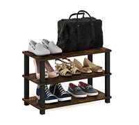 Furinno Turn-S-Tube Supports pour Téléviseur ou Étagère à Chaussures sans Outil à 3 Niveaux, Engineered Wood, Pin Ambré/Noir, 59,9 (L) x 29,4 (P) x 39,1 (H) cm