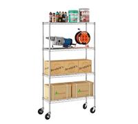 Furinno Wayar Étagère de Rangement en Métal à 4 Niveaux avec roulettes, Acier Inoxydable