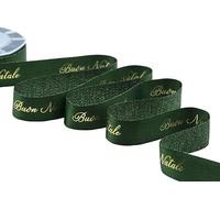 Furlanis - Ruban Satin Boutique Lames Avec Impression Sérigraphie Laminée Et Décor Élégant Joyeux Noël - Vert Anglais, 25 mm x 10 m