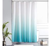 Furlinic Rideau de Douche Anti Moisissure Tissu Lavable en Machine Petit Rideau de Bain Textile en Polyester Imperméable avec 10 Anneau Rideau Douche 150x180cm Turquoise Dégradé