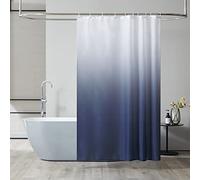 Furlinic Rideau de Douche Anti Moisissure Tissu Lavable en Machine Petit Rideau de Bain Textile en Polyester Imperméable avec 10 Anneau Rideau Douche 150x180cm Bleu Marine Dégradé
