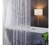 Furlinic Rideau Douche,Imperméable,Semi Transparent,180x200cm,Rideaux Baignoire Long,Antibactérien,Anti Moisissure,avec 12 Crochets,EVA,Lesté avec Bloc de Verre en Bas,Motif Cube
