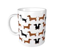 FURLOU Tasses à café Teckel Weiner pour homme et femme en porcelaine avec grand bonnet à thé émaillé pour latte, thé chaud, cappuccino, moka, cacao