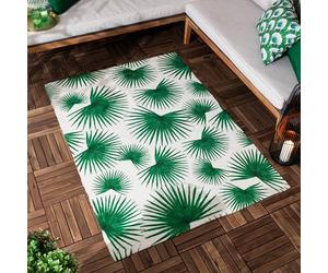 furn. Algave Tapis - Intérieur/Extérieur Art Déco Palme Leaf Tissage Plat Lavable Résistant Aux Intempéries Tropical Tapis (Vert - 120x170cm)