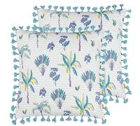 Furn. Chamae Lot de 2 Coussins Garnis de Pompons en Polyester Motif Floral Lilas 50 x 50 cm