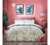 furn. Colony Palm Parure de lit Double, House de Couette et Parure de Drap en Coton et Polyester Jaune