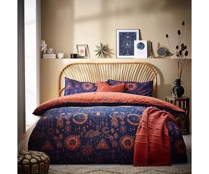 furn. Constellation King Duvet Cover Set, Cotton, Polyester, Bronze/Navy, CONSTEL/D03/BNV