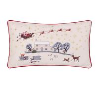 furn. Cotswold Christmas Coussin Garni de Polyester - Coussin brodé en Velours avec scène de Village d'hiver Festif (crème/Bordeaux - 30x50cm)