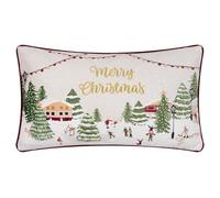furn. Coussin Garni de Plumes Joy to All - Coussin de Noël brodé en Velours Festif avec Bordure passepoilée (Neige/Baies - 30x50cm)