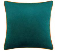 furn. Coussin Meridian Garni de Plumes - Coussin décoratif Luxueux en Velours passepoilé contrasté (Sarcelle/Clémentine - 45x45cm)