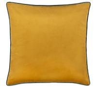 furn. Coussin Meridian Garni de Polyester - Coussin décoratif Luxueux en Velours passepoilé contrasté (Ocre/Sarcelle - 55x55cm)