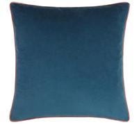furn. Coussin Meridian Garni de Polyester - Coussin décoratif Luxueux en Velours passepoilé contrasté (Pétrole/Fard à Joues - 45x45cm)