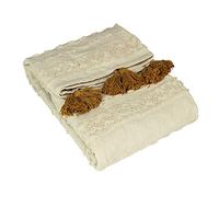 furn. Couvre-lit touffeté en Coton Boho - Géométrique Pompon Accent (Ocre - 130x180cm)