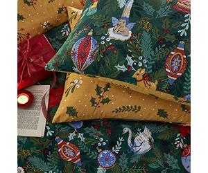 furn. Deck The Halls 2 pcs, Single Duvet Cover Set, Cotton, Polyester, Pine Green