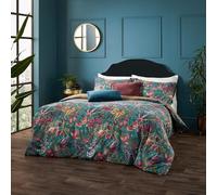 furn. Ensemble de Couette Floral Exotique Viranai Wylder Tropics - Bleu Lac - Très Grand Lit