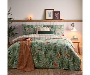 furn. Ensemble de Couette Lodge Wood 100% Coton Brossé - Chêne Vert - Double