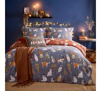 furn. Ensemble de Housse de Couette Halloween Pawty - Parure de lit réversible et Amusante avec Motif Chat Effrayant (Multicolore - Simple)