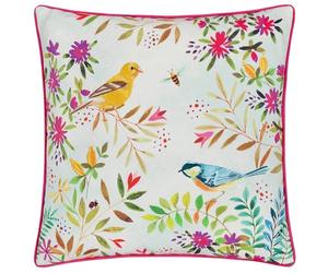 furn. Evans Lichfield Coussin rempli de Plumes imprimé Daisy Hill Willow Birds - Multicolore/Rose - 45x45cm