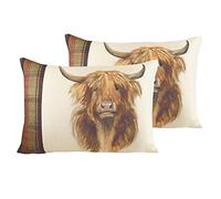 furn. Evans Lichfield Hunter Highland Vache Coussins remplis de Plumes de Vache (Pack jumelées), Polyester, Multi